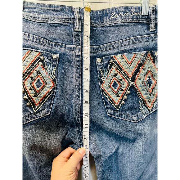 Zenim Denim Western Embroidered Back Pockets Slight Flared Mid Rise Jeans SZ 14 - Picture 8 of 11